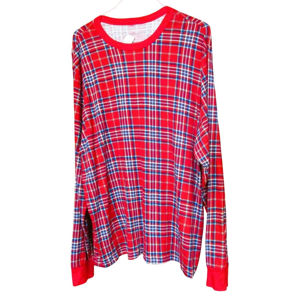 Wondershop Men's Plaid Sleep Shirt Red, White, Blue Long Sleeves Cotton Size XXL